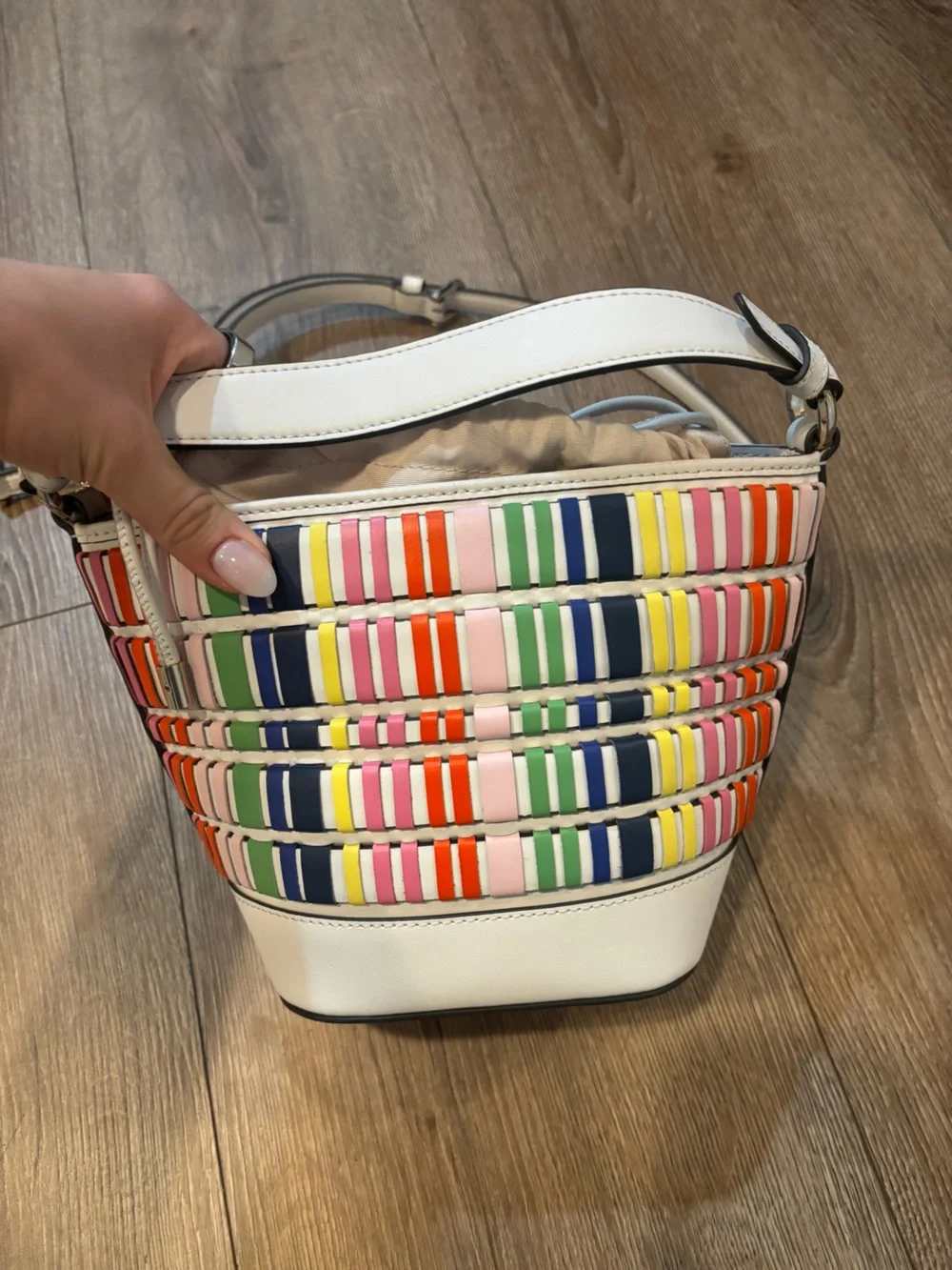 Kate Spade Pippa Woven Multi Small Bucket Bag colorful leather purse